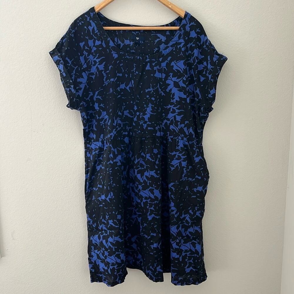 GAP Blue‎ and Black Floral Pocket Dress | Extra Large